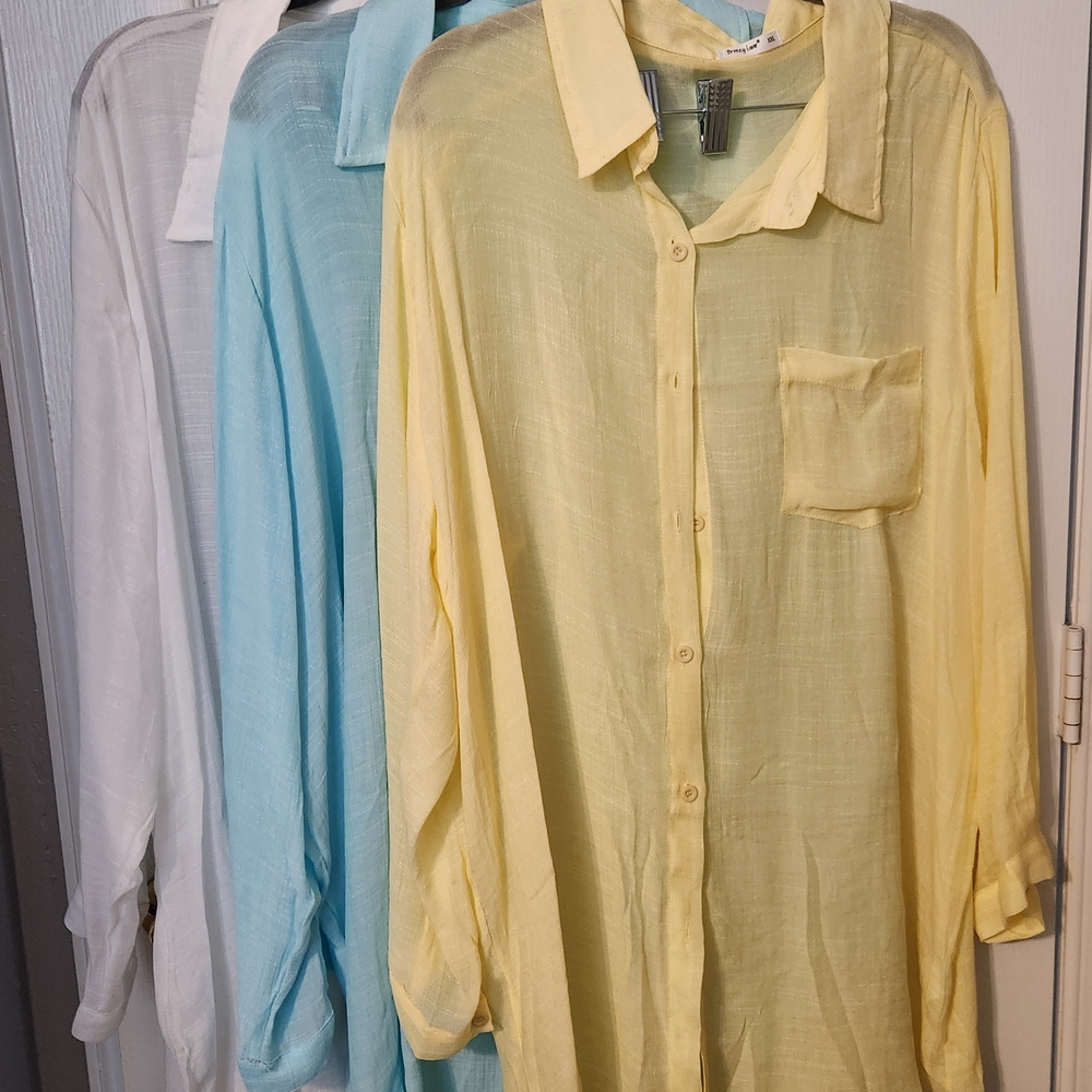 Yellow Sheer Button-Up Blouse